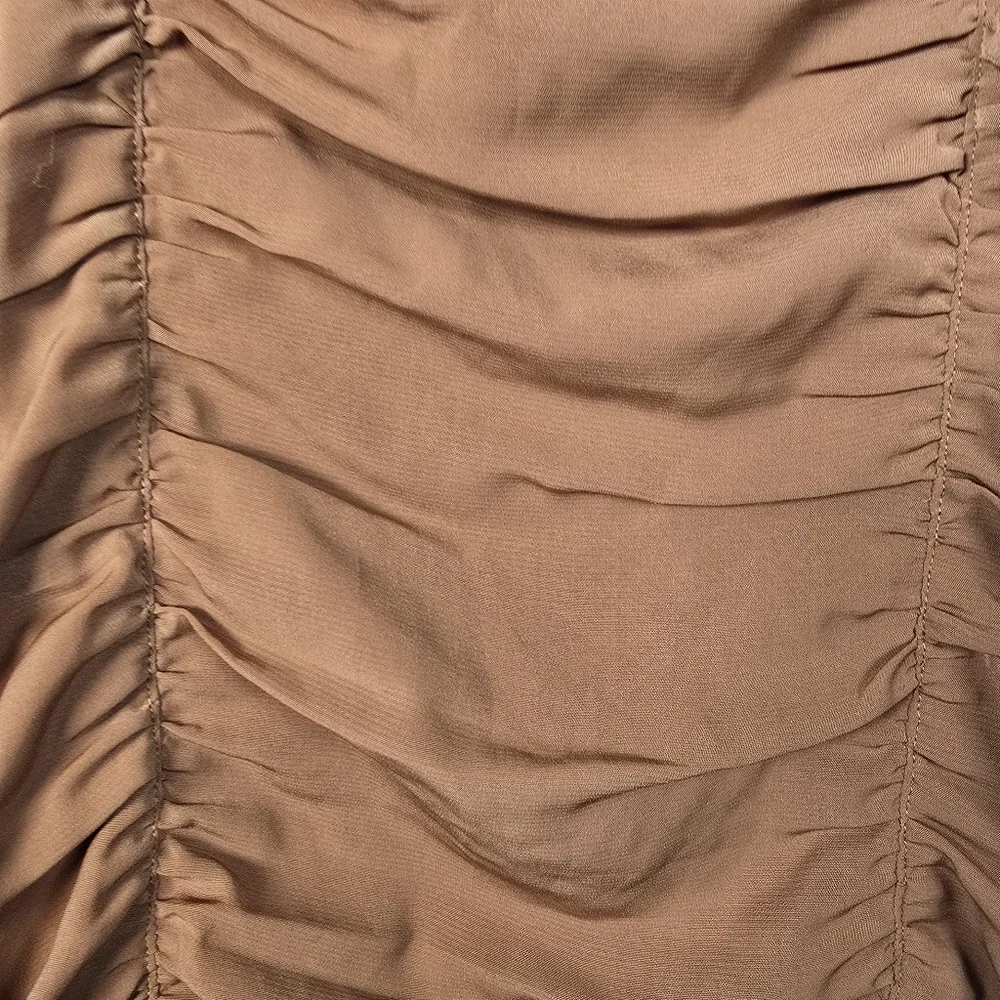 NWT Abercrombie & Fitch Womwn's Ruched Mini Dress Puff Elbow Sleeve Cognac SizeS - Picture 9 of 14